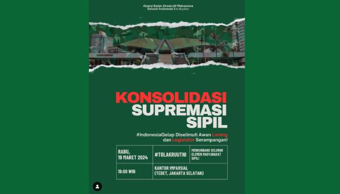 Demokrasi Indonesia di Ujung Tanduk, BEM SI Bakal Gelar Konsolidasi Nasional 19 Maret Tolak RUUTNI