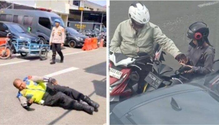 Viral Oknum Polantas Medan Guling-Guling di Aspal