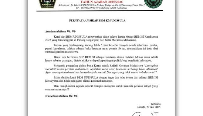 Usai UGM & UNDIP, Giliran BEM Unissula Resmi Keluar ! 3 Kampus Besar Hengkang dari BEM SI Kerakyatan