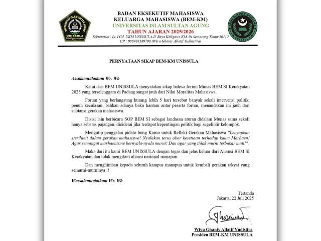 Usai UGM & UNDIP, Giliran BEM Unissula Resmi Keluar ! 3 Kampus Besar Hengkang dari BEM SI Kerakyatan