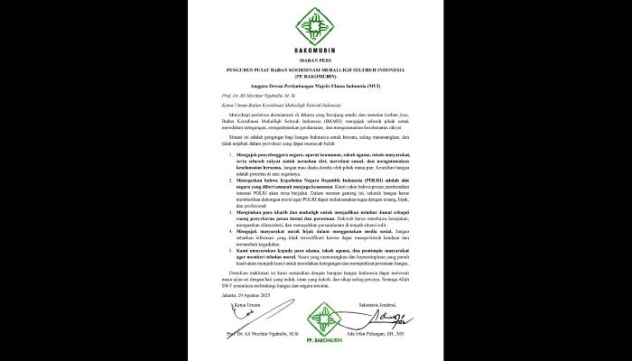 BAKOMUBIN Angkat Suara! Dalang Ricuh Demo DPR Diminta Jangan Pecah Belah Umat