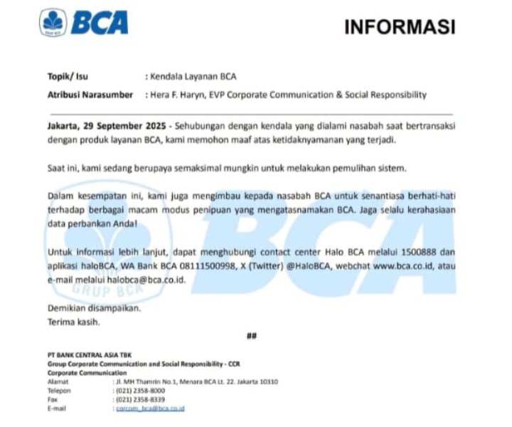 BCA Mobile dan MyBCA Error Sejak Senin Pagi