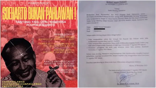 Mahasiswa UTA 45 Diskors Akibat Tolak Soeharto Jadi Pahlawan, Kemendikti Buka Suara