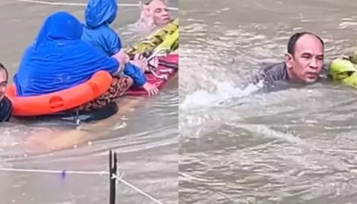 Aksi Heroik Kapolsek Rakit Batang Pisang untuk Selamatkan Warga Dari Banjir