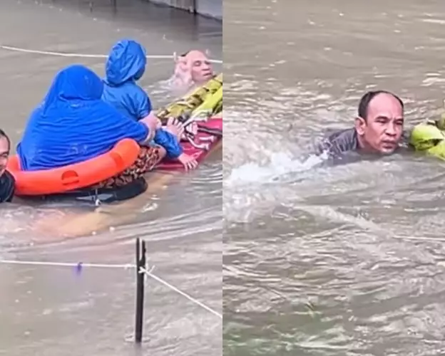 Aksi Heroik Kapolsek Rakit Batang Pisang untuk Selamatkan Warga Dari Banjir