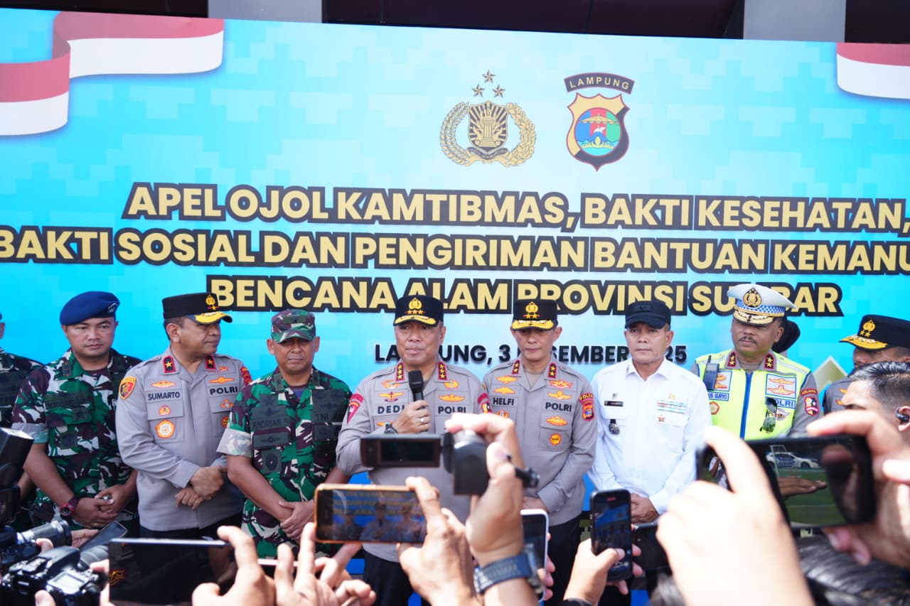 Kemitraan Polri dengan Ojek Online: Polda Lampung Gelar Bakti Sosial dan kesehatan pada Apel Ojol Kamtibmas Nasional 2025