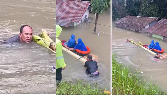 Aksi Heroik Kapolsek Selamatkan Lansia Terjebak Banjir