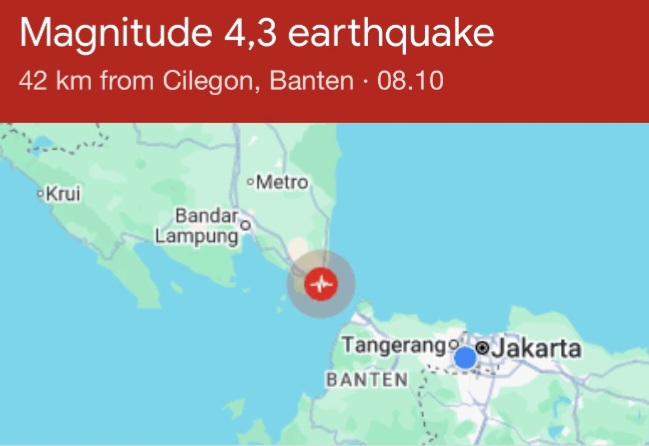 Gempa M 4,3 Guncang Anyer Banten, Belum Ada Laporan Kerusakan