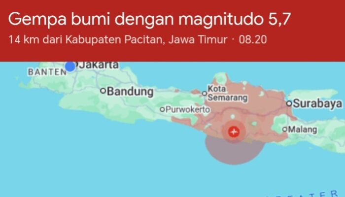 Gempa M 5,7 Guncang Pacitan, Terasa hingga Bali