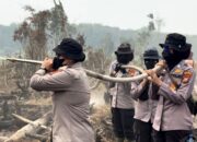 Polwan Polda Riau Turun Bantu Pemadaman Karhutla di Pelalawan