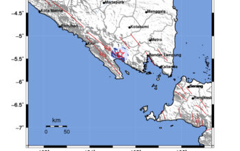 Info Gempa Mag: 3.4 – Pusat gempa berada di darat 10 km Utara Tanggamus